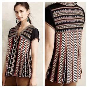 Anthropologie Ranna Gill Sz 2 Blouse Top Shirt Flair Embroidered Tunic